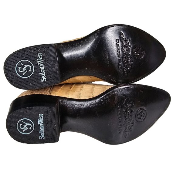 Sedona West Men's Genuine Hornback Caiman Tail Cut Cowboy Boots Tan Brown 6.5D - Picture 11 of 15